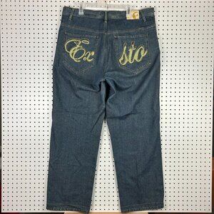 Y2K‎ Baggy Jeans 40x34 Embroidered Grunge Streetwear Skate Wide Leg Denim Exsto